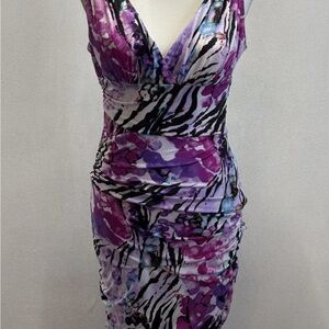 Bisou Bisou Purple and Black Midi Dress